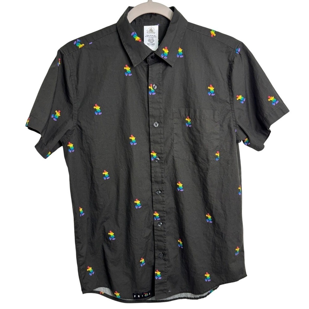 Disney Pride Collection Rainbow Mickey Mouse Black Button Shirt Small Unisex